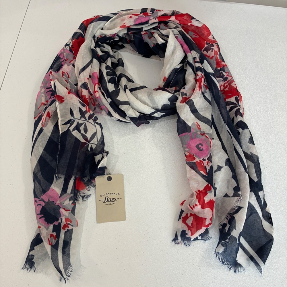 G.H. Bass Scarf Womens OS Multi Floral Stripe Lightweight Gauze Wrap NWT